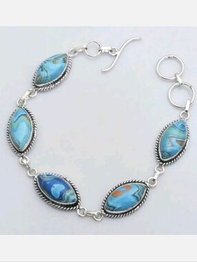 Rainbow Calsilica Gemstone 925 Sterling Silver Handmade Toggle Bracelet